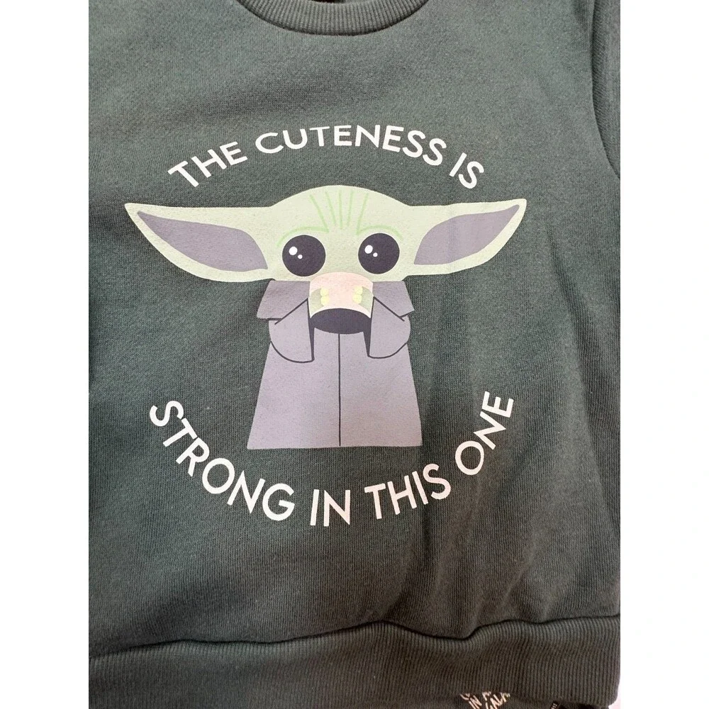 Star Wars Mandalorian Grogu Toddler 4T NWT Sweatshirt & Joggers Set Olive